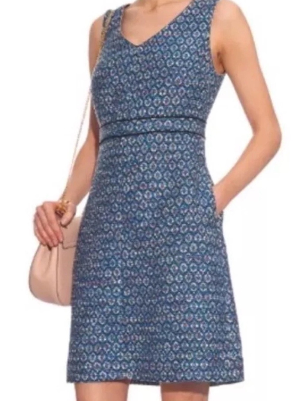 Diane Von Furstenberg Blue Tweed V-Neck Dress 6